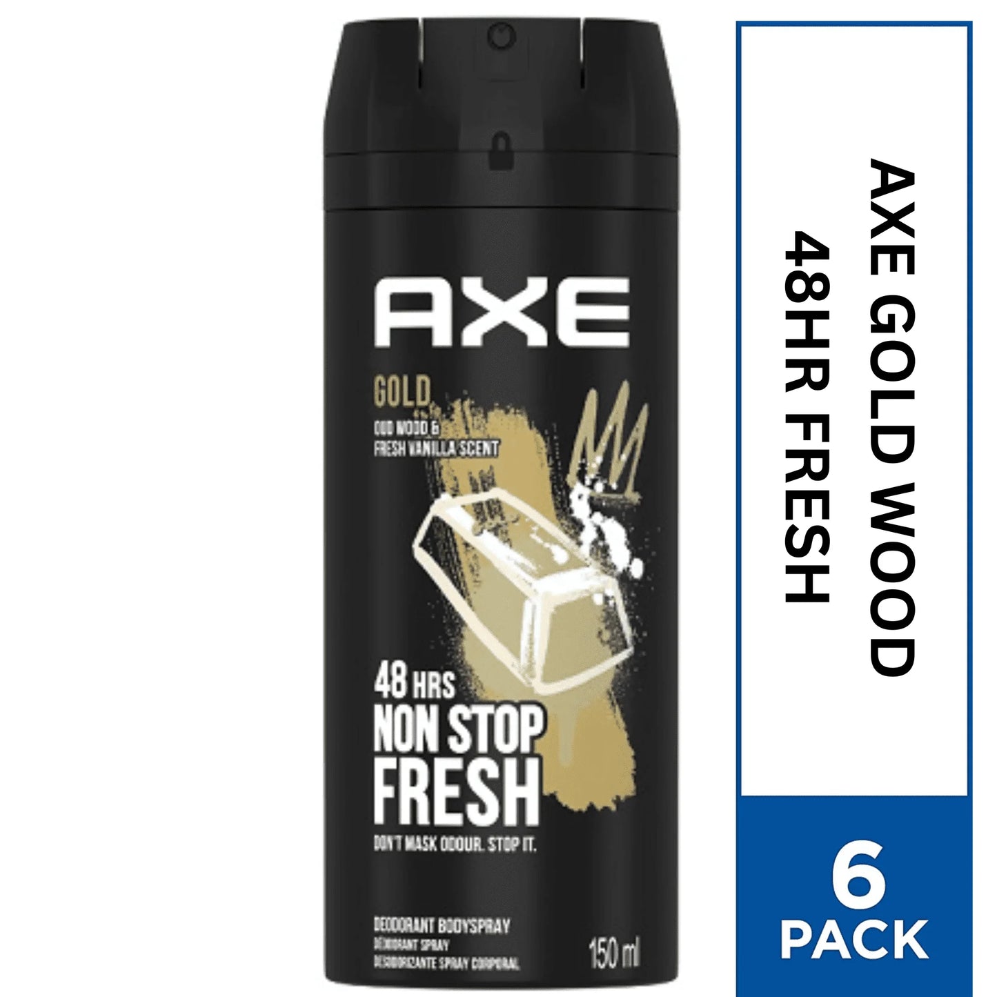 Axe Gold Oud wood & Vanilla Non Stop Fresh 150 ML pack of 6