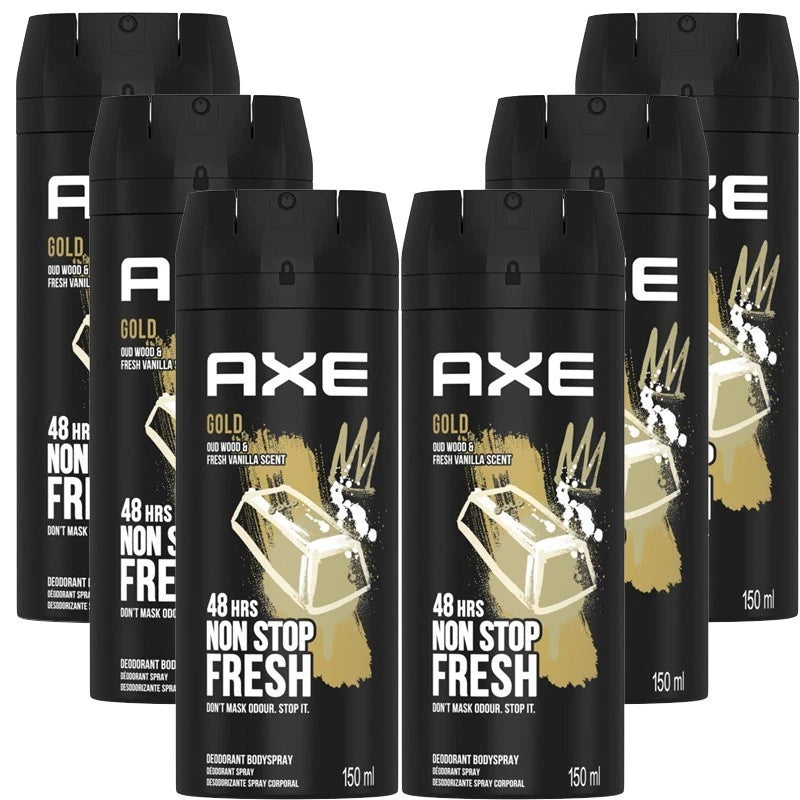 Axe Gold Oud wood & Vanilla Non Stop Fresh 150 ML pack of 6